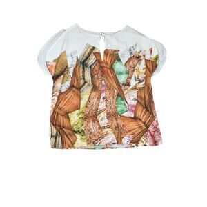 Clover Canyon Womens Size Small Short Sleeve Keyhole Printed Blouse Business